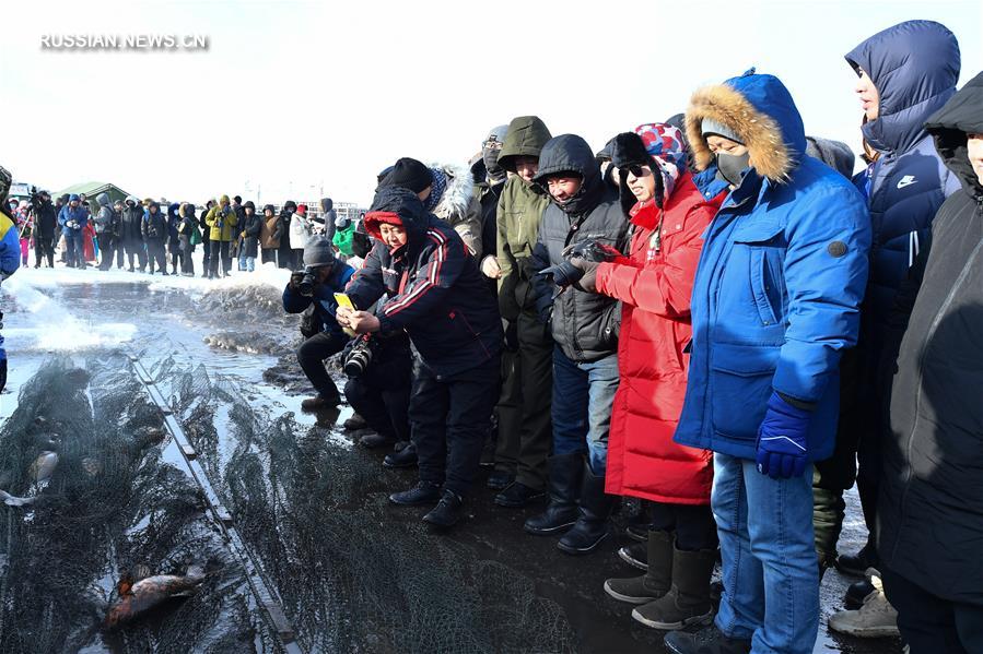 Зимняя рыбалка посреди заснеженной степи