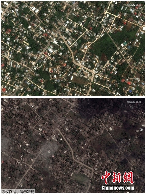 Спутниковые снимки Королевства Тонга до и после извержения вулкана